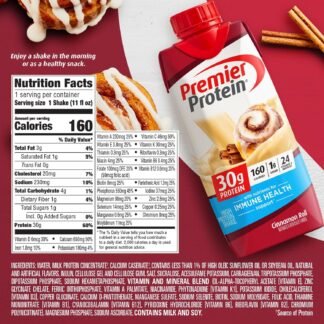 Premier Protein Shake, Cinnamon Roll, 30g Protein, No Added Sugar, 24 Vitamins & Minerals to Support Immune Health, 11 fl oz, 4 Pack (Packaging May Vary)