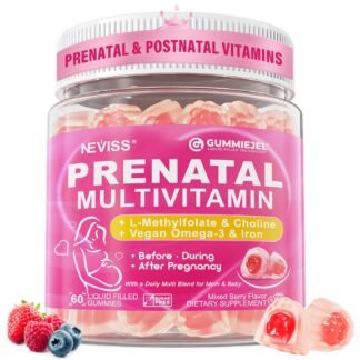 Prenatal Vitamins for Women Multivitamin Gummies w/ Methylfolate 1mg, Choline Omega-3(DHA+EPA) Iron, Postnatal Vitamins for Women Breastfeeding | Before,During & After...