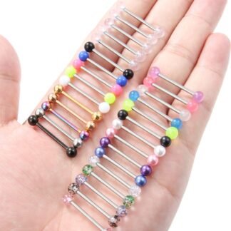 Prjndjw 14G, 16/19/22mmL, 25/30PCS, 5mm Ball Barbell Tongue Ring. Surgical Steel Nipple Piercing Vemom/Glow in The Dark/Created Pearl/Body Jewelry for Woman Unisex