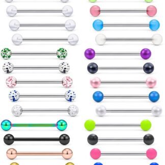 Prjndjw 14G, 16/19/22mmL, 25/30PCS, 5mm Ball Barbell Tongue Ring. Surgical Steel Nipple Piercing Vemom/Glow in The Dark/Created Pearl/Body Jewelry for Woman Unisex