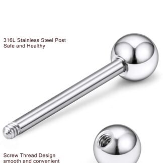 Prjndjw 14G, 16/19/22mmL, 25/30PCS, 5mm Ball Barbell Tongue Ring. Surgical Steel Nipple Piercing Vemom/Glow in The Dark/Created Pearl/Body Jewelry for Woman Unisex