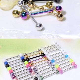 Prjndjw 14G, 16/19/22mmL, 25/30PCS, 5mm Ball Barbell Tongue Ring. Surgical Steel Nipple Piercing Vemom/Glow in The Dark/Created Pearl/Body Jewelry for Woman Unisex