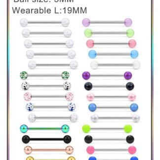 Prjndjw 14G, 16/19/22mmL, 25/30PCS, 5mm Ball Barbell Tongue Ring. Surgical Steel Nipple Piercing Vemom/Glow in The Dark/Created Pearl/Body Jewelry for Woman Unisex