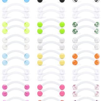 Prjndjw 14G 16mm 48Pcs Glow in The Dark Flexible Plastic Acrylic Curved Barbell Snake Eyes Tongue Nipple Ring Body Piercing Jewelry Retainer for Women Men