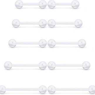 Prjndjw 14G Surgical Steel Straight Barbell - Tongue & Nipple Rings for Women & Men - Length 12MM, 14MM, 16MM, 18MM, 22mm - Piercing Jewelry