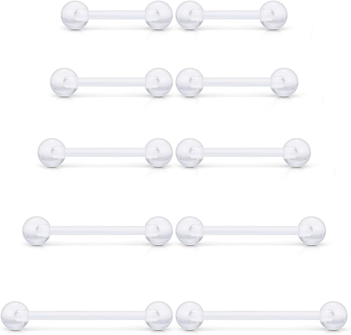 Prjndjw 14G Surgical Steel Straight Barbell - Tongue & Nipple Rings for Women & Men - Length 12MM, 14MM, 16MM, 18MM, 22mm - Piercing Jewelry