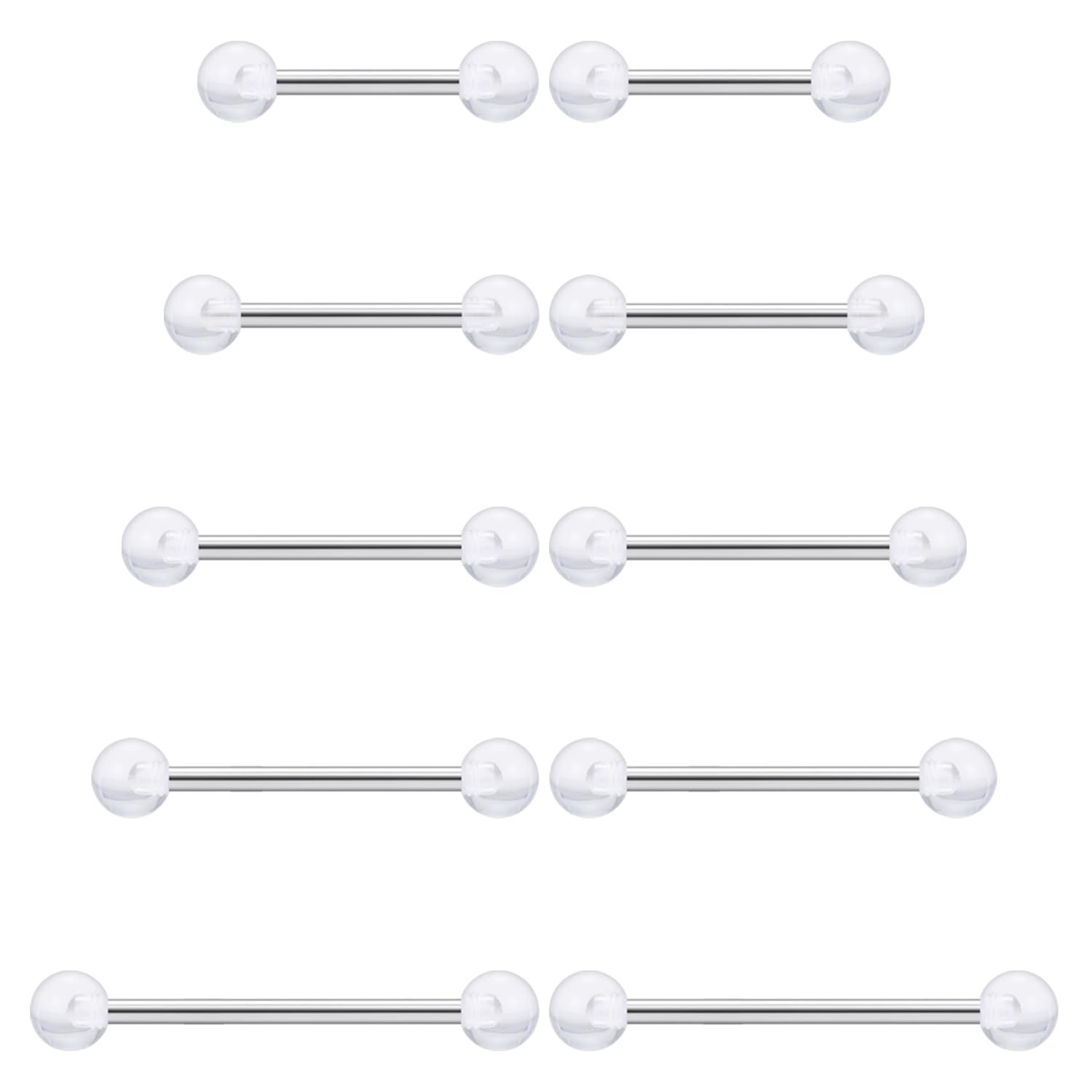 Prjndjw 14G Surgical Steel Straight Barbell - Tongue & Nipple Rings for Women & Men - Length 12MM, 14MM, 16MM, 18MM, 22mm - Piercing Jewelry