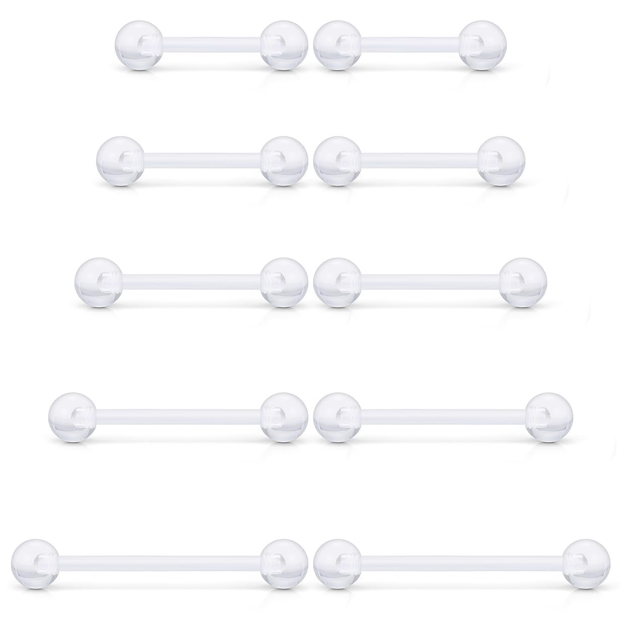 Prjndjw 14G Surgical Steel Straight Barbell - Tongue & Nipple Rings for Women & Men - Length 12MM, 14MM, 16MM, 18MM, 22mm - Piercing Jewelry