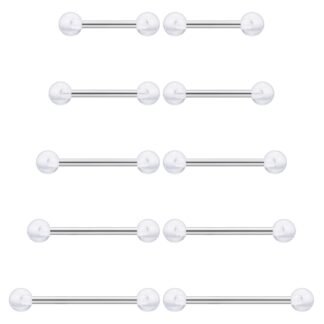 Prjndjw 14G Surgical Steel Straight Barbell - Tongue & Nipple Rings for Women & Men - Length 12MM, 14MM, 16MM, 18MM, 22mm - Piercing Jewelry