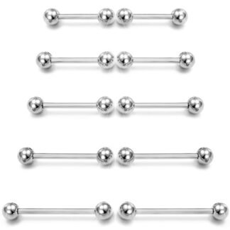 Prjndjw 14G Surgical Steel Straight Barbell - Tongue & Nipple Rings for Women & Men - Length 12MM, 14MM, 16MM, 18MM, 22mm - Piercing Jewelry