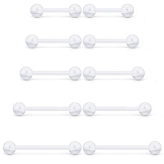 Prjndjw 14G Surgical Steel Straight Barbell - Tongue & Nipple Rings for Women & Men - Length 12MM, 14MM, 16MM, 18MM, 22mm - Piercing Jewelry