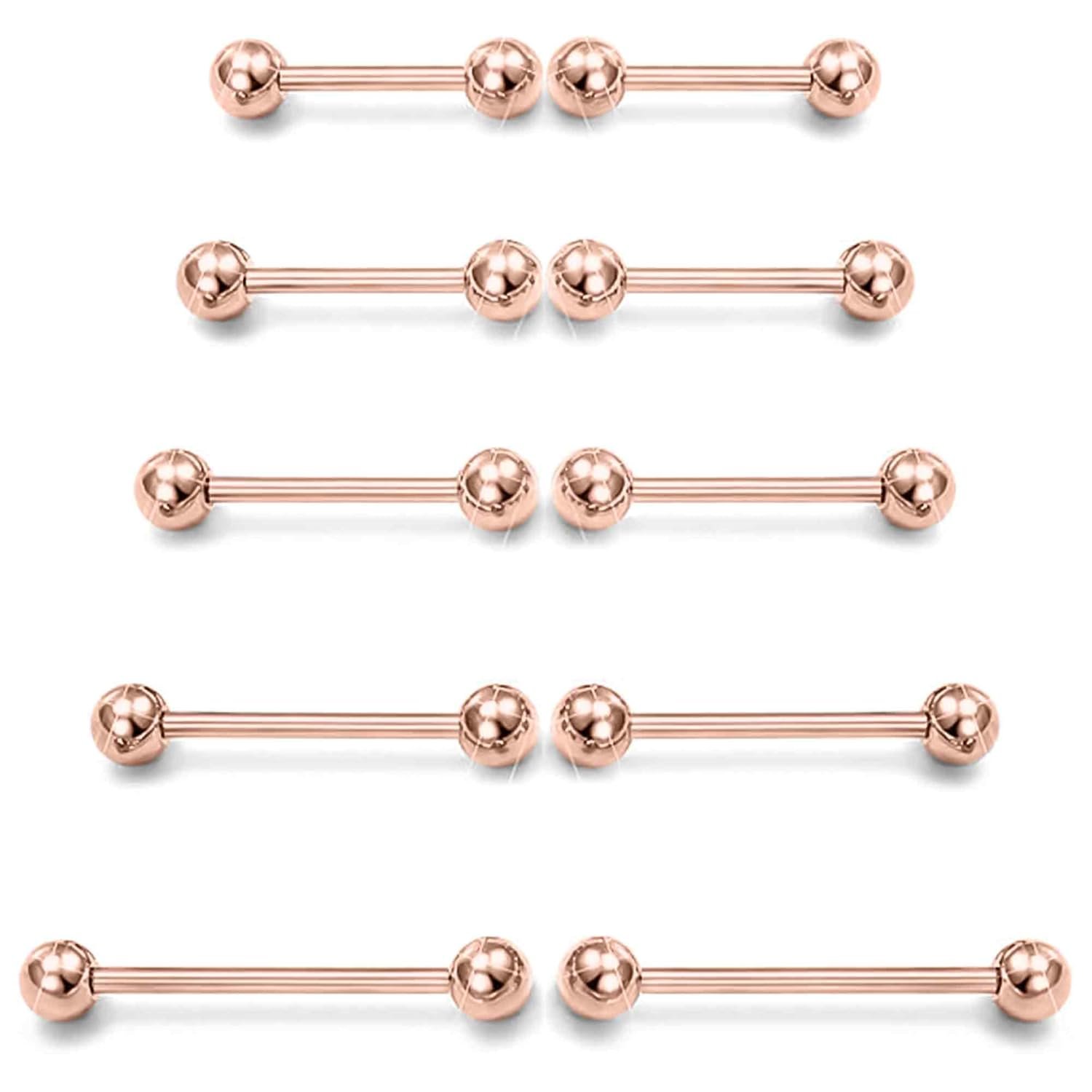 Prjndjw 14G Surgical Steel Straight Barbell - Tongue & Nipple Rings for Women & Men - Length 12MM, 14MM, 16MM, 18MM, 22mm - Piercing Jewelry