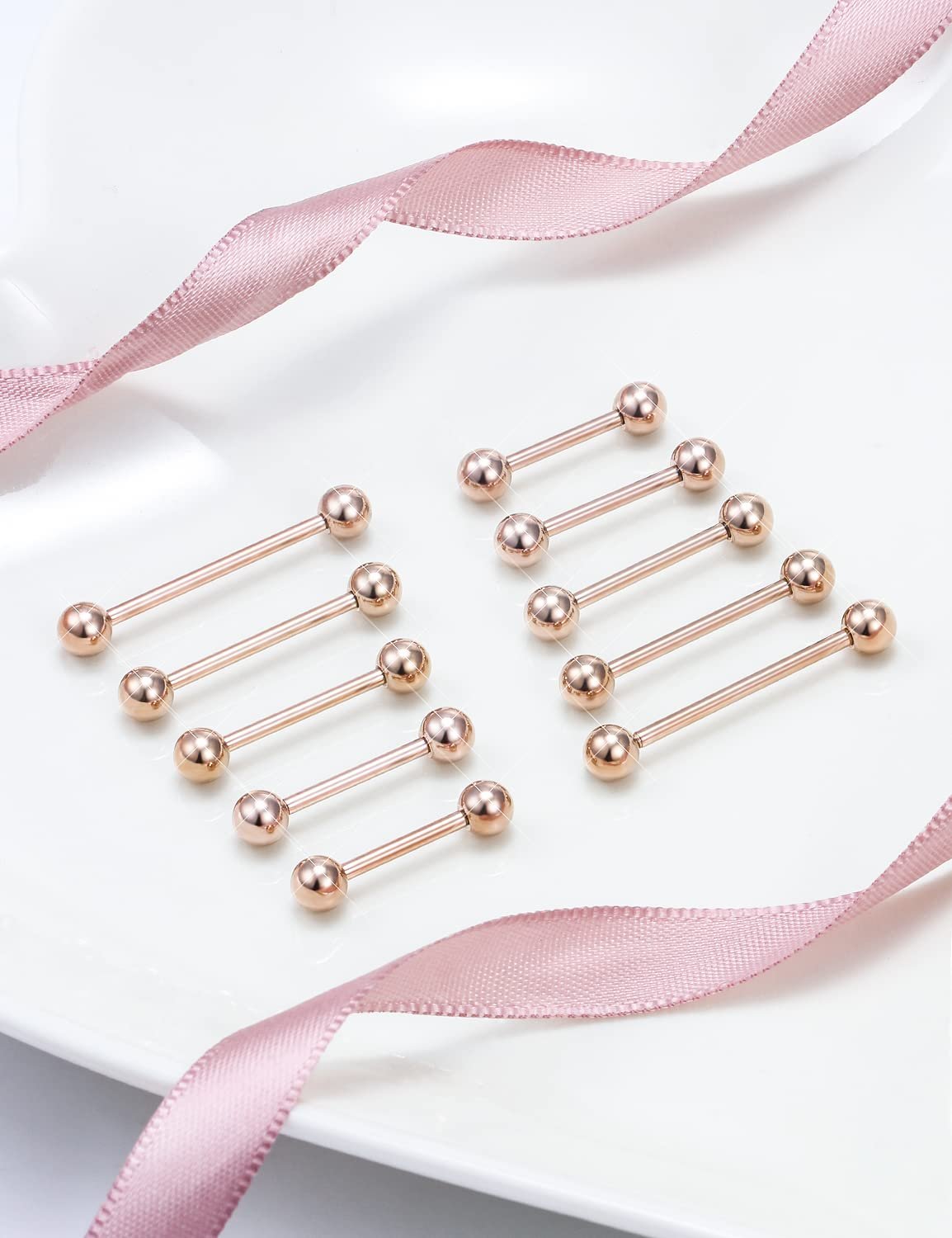 Prjndjw 14G Surgical Steel Straight Barbell - Tongue & Nipple Rings for Women & Men - Length 12MM, 14MM, 16MM, 18MM, 22mm - Piercing Jewelry