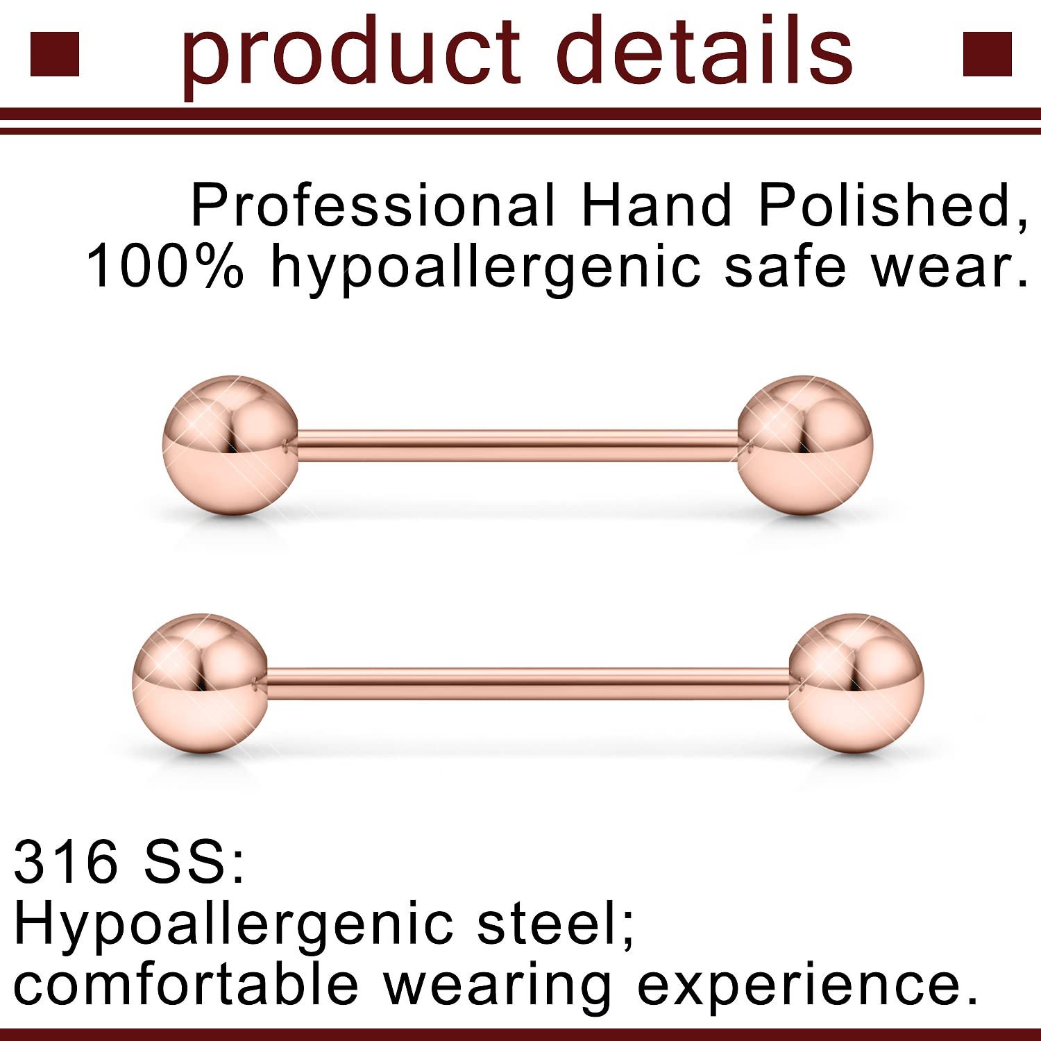 Prjndjw 14G Surgical Steel Straight Barbell - Tongue & Nipple Rings for Women & Men - Length 12MM, 14MM, 16MM, 18MM, 22mm - Piercing Jewelry