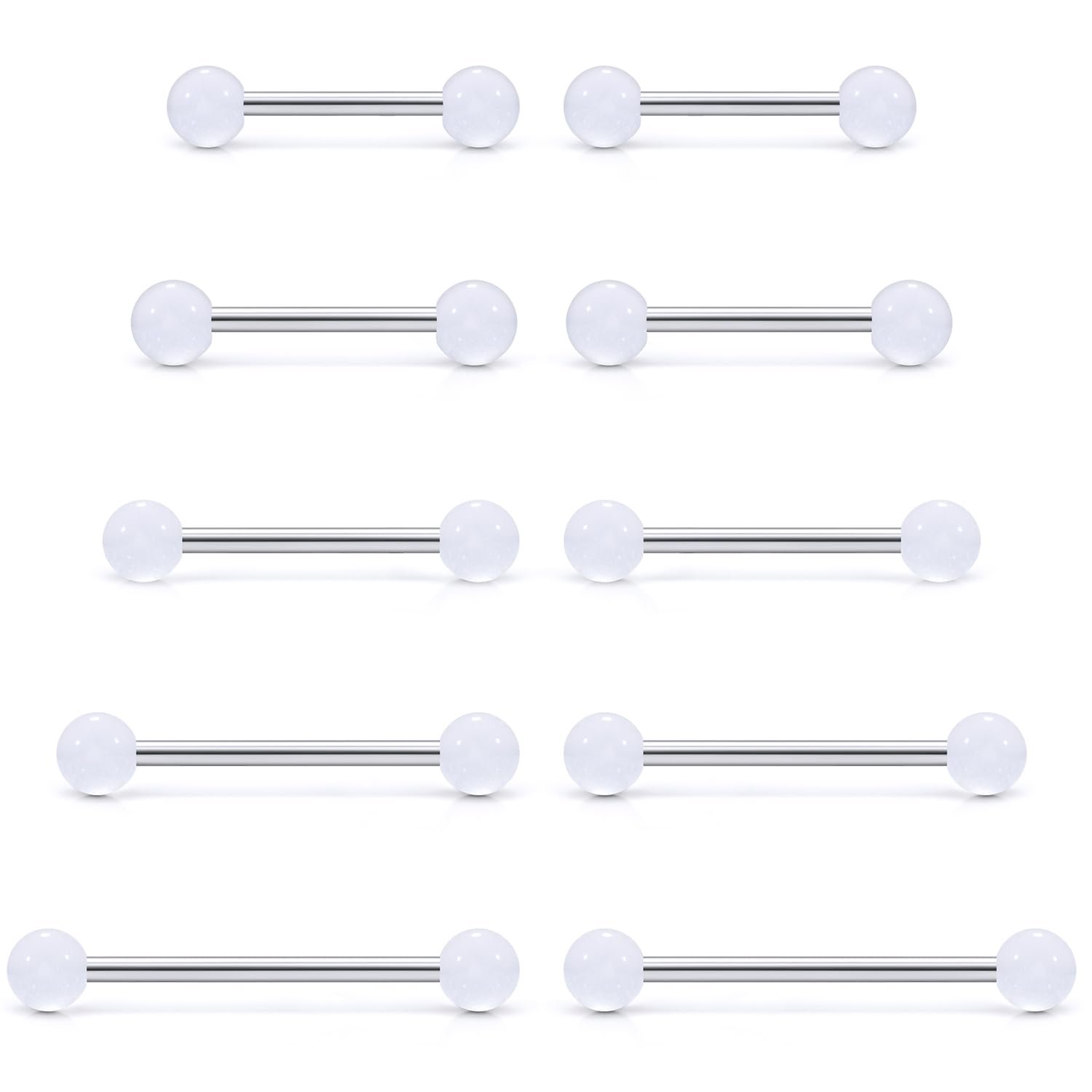 Prjndjw 14G Surgical Steel Straight Barbell - Tongue & Nipple Rings for Women & Men - Length 12MM, 14MM, 16MM, 18MM, 22mm - Piercing Jewelry