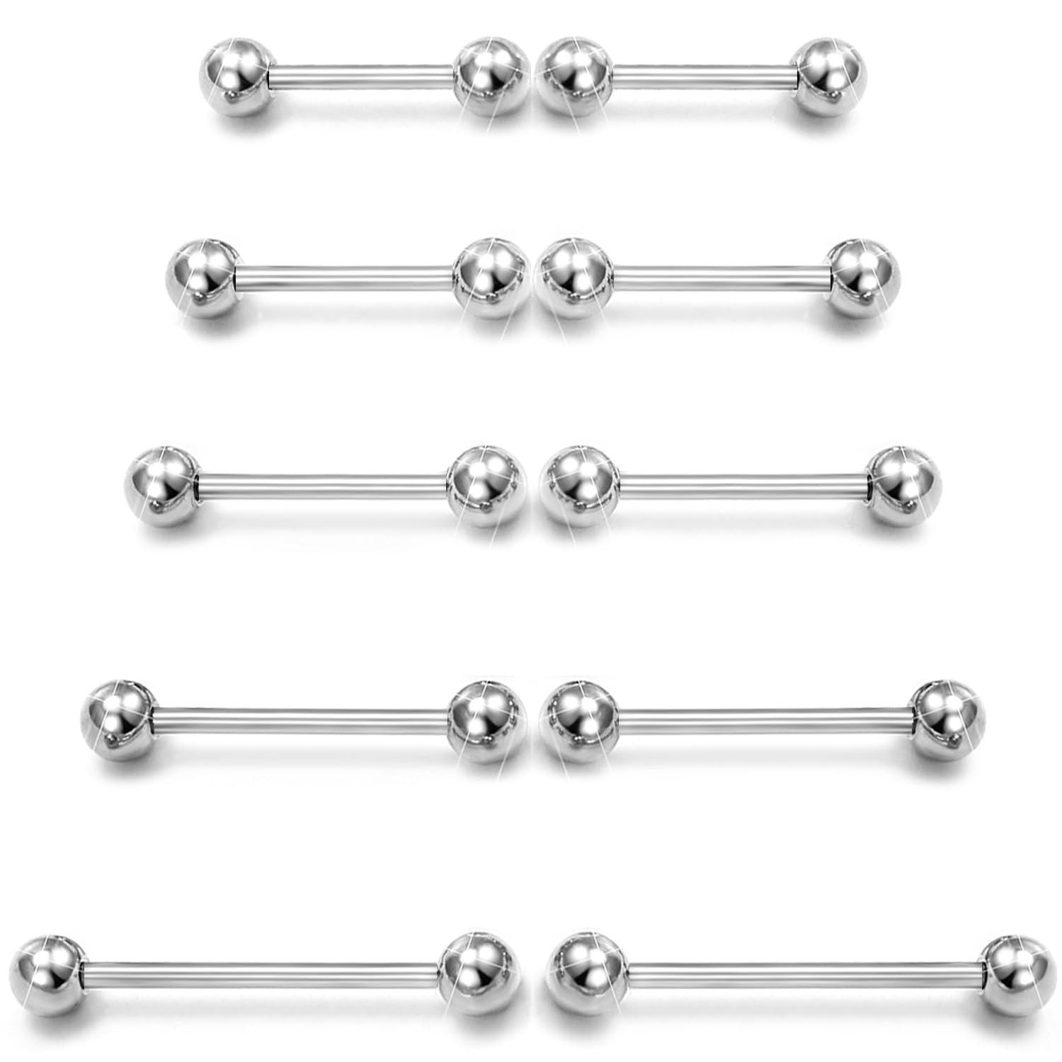 Prjndjw 14G Surgical Steel Straight Barbell - Tongue & Nipple Rings for Women & Men - Length 12MM, 14MM, 16MM, 18MM, 22mm - Piercing Jewelry