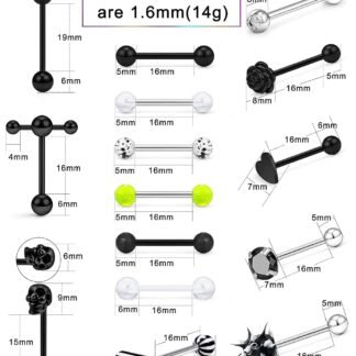 Prjndjw 14G Surgical Steel Tongue Rings for Women Men Teaser Double Barbell with Slave Ring Skull/Flower/Silicone Soft Spike Ball/CZ/Door Knocker/Pill Tongue Ring Piercing...