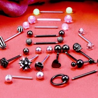Prjndjw 14G Surgical Steel Tongue Rings for Women Men Teaser Double Barbell with Slave Ring Skull/Flower/Silicone Soft Spike Ball/CZ/Door Knocker/Pill Tongue Ring Piercing...
