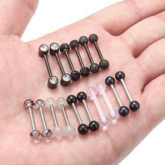 Prjndjw 8-12Pairs 14G 16G Nipple Rings Surgical Steel Tongue Rings Barbell Nipplering Diamond CZ Body Piercing Jewelry Retainer for Women Men 14mm Length Size