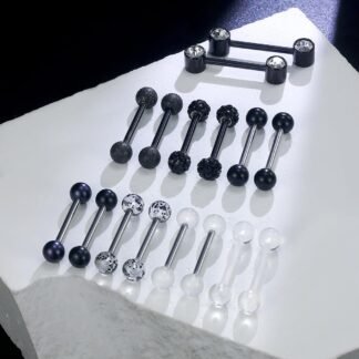 Prjndjw 8-12Pairs 14G 16G Nipple Rings Surgical Steel Tongue Rings Barbell Nipplering Diamond CZ Body Piercing Jewelry Retainer for Women Men 14mm Length Size