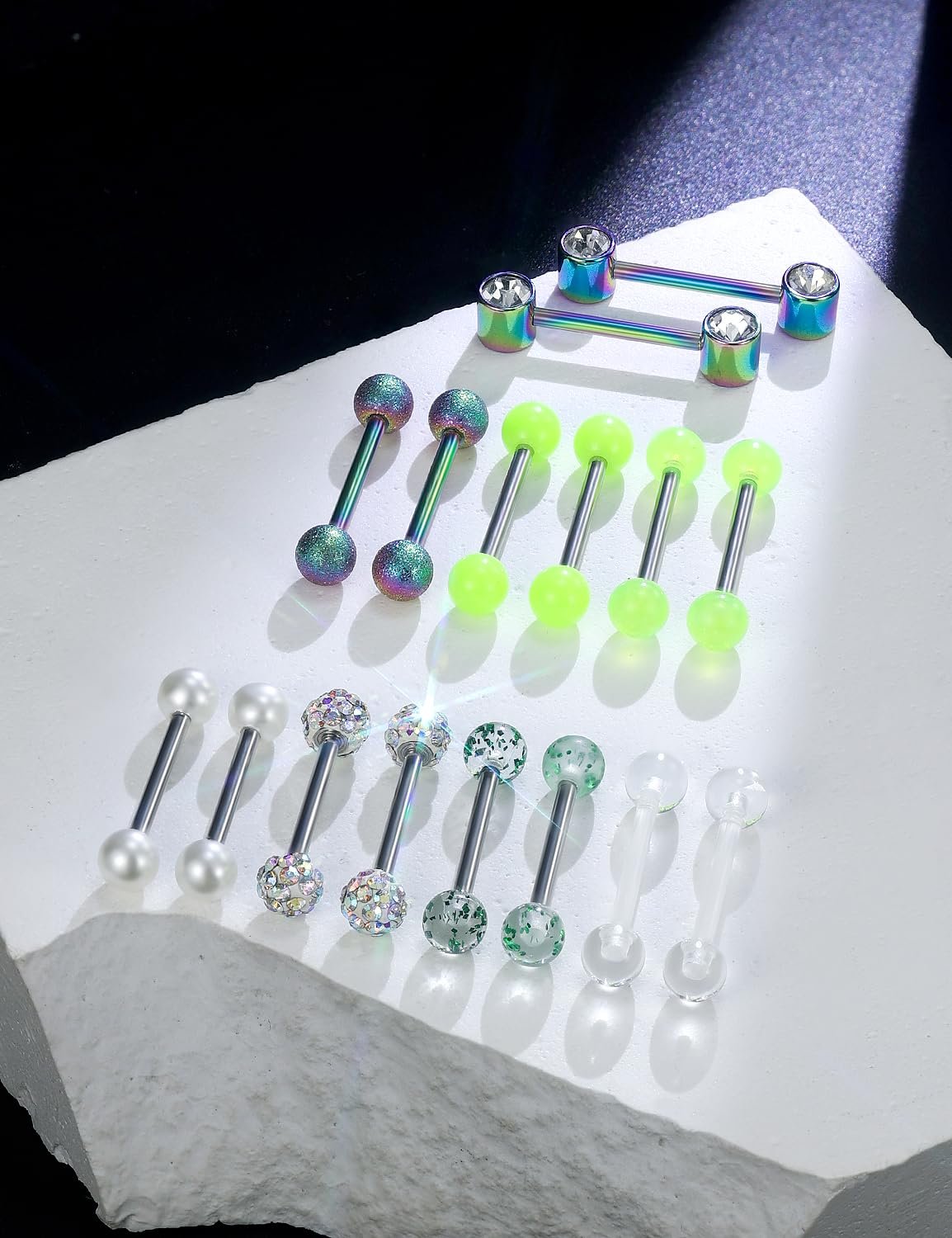 Prjndjw 8-12Pairs 14G 16G Nipple Rings Surgical Steel Tongue Rings Barbell Nipplering Diamond CZ Body Piercing Jewelry Retainer for Women Men 14mm Length Size