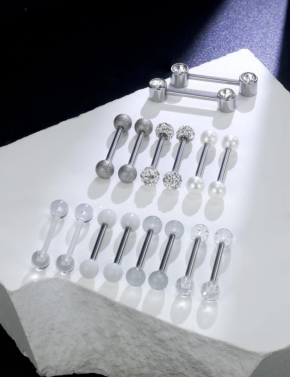 Prjndjw 8-12Pairs 14G 16G Nipple Rings Surgical Steel Tongue Rings Barbell Nipplering Diamond CZ Body Piercing Jewelry Retainer for Women Men 14mm Length Size