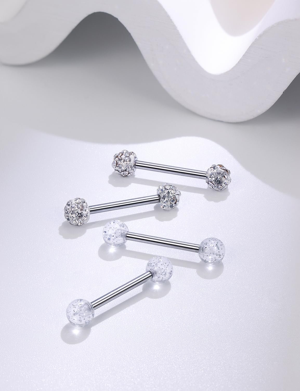 Prjndjw 8-12Pairs 14G 16G Nipple Rings Surgical Steel Tongue Rings Barbell Nipplering Diamond CZ Body Piercing Jewelry Retainer for Women Men 14mm Length Size