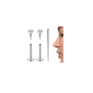 PunkTracker 16g/18g/20g Titanium Internal Thread CZ Stud Piercing Jewelry for Tragus Nose Helix Medusa Lip Labret - Helix Tragus Cartilage Earring for Women Men 3PCS