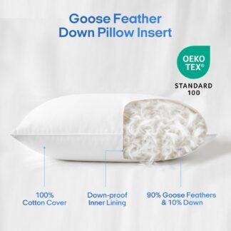 puredown® Cooling Goose Feather Down Pillow, Set of 1, Standard Size Bed Pillow Insert with Soft Cooling Pillowcase for Cool Sleep