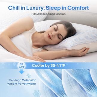 puredown® Cooling Goose Feather Down Pillow, Set of 1, Standard Size Bed Pillow Insert with Soft Cooling Pillowcase for Cool Sleep