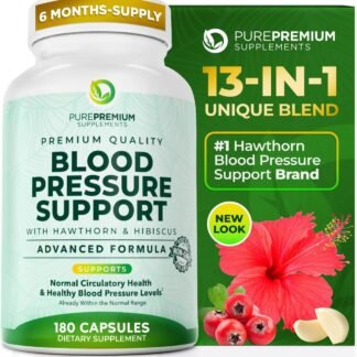 PurePremium Blood Pressure Supplements with Hawthorn Berry, Hibiscus, Garlic & Vitamin B12- Nitric Oxide Supplement for Normal Heart Health, Circulation Health & Blood Pressure...