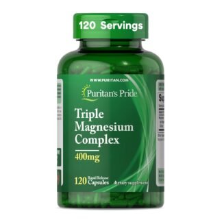 Puritan's Pride Triple Magnesium Complex with Magnesium Oxide, Aspartate, and Citrate 400mg, Dietary Supplement for Muscle, Heart, Nerve, and Bone Support, 120 Rapid Release...