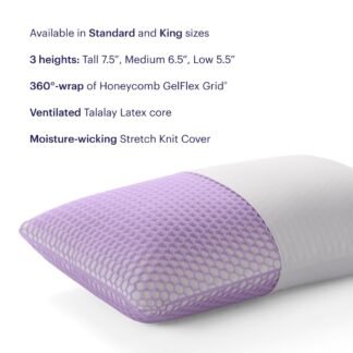 Purple Harmony Pillow - Standard - Medium, Greatest Pillow Ever Invented, 360º Hex Grid & Talalay Latex Core - No Pressure Support, Stays Cool, Luxurious Comfort