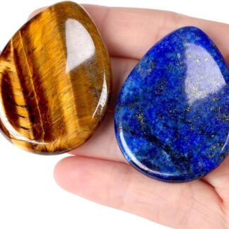 QINJIEJIE 2PCS Crystals Thumb Worry Stone for Anxiety Tiger's Eye Lapis Lazuli Healing Crystals Hand Carved Pocket Palm Gemstones Meditation Crystal Reiki Relax Stone Anxiety...