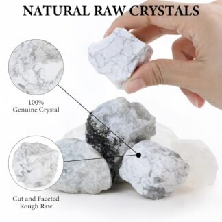 QINJIEJIE Howlite 2PCS Raw Crystals 1.8-2.2'' Natural Crystals Healing Stones Bulk Large Stones for Tumbling Cabbing Fountain Rocks Polishing Handmade DIY Decor Gifts