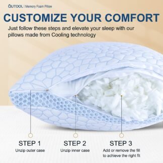 QUTOOL Enhanced Cooling Pillows Queen Size Set of 2,CertiPUR-US Shredded Memory Foam Pillows 2 Pack for Hot Sleeper, Adjustable Bed Pillow for Side, Back, Stomach Sleepers...