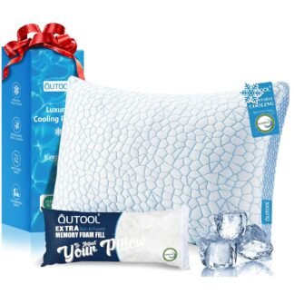 QUTOOL Enhanced Cooling Pillows Queen Size Set of 2,CertiPUR-US Shredded Memory Foam Pillows 2 Pack for Hot Sleeper, Adjustable Bed Pillow for Side, Back, Stomach Sleepers...