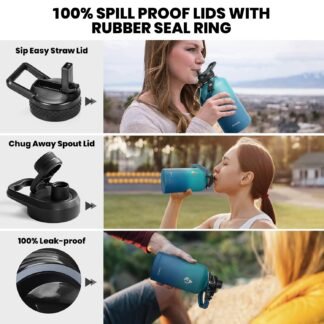 RAYMYLO Insulated Water Bottle 64 oz, Triple Wall Vacuum Stainless Steel (Cold for 48 Hrs), Leak Proof & Non-BPA, Half Gallon Water Flask Jug with Paracord Handle & Straw Spout...