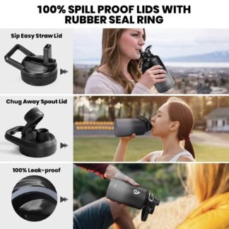 RAYMYLO Insulated Water Bottle 64 oz, Triple Wall Vacuum Stainless Steel (Cold for 48 Hrs), Leak Proof & Non-BPA, Half Gallon Water Flask Jug with Paracord Handle & Straw Spout...