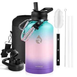RAYMYLO Insulated Water Bottle 64 oz, Triple Wall Vacuum Stainless Steel (Cold for 48 Hrs), Leak Proof & Non-BPA, Half Gallon Water Flask Jug with Paracord Handle & Straw Spout...