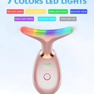 Red Light Therapy for Face and Neck, 7 Color Face Massager Tool for Wrinkles, Double Chin, Vibrating Facial Massager with Thermals for Skin Care, Rose Gold