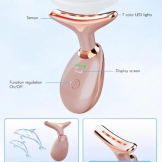 Red Light Therapy for Face and Neck, 7 Color Face Massager Tool for Wrinkles, Double Chin, Vibrating Facial Massager with Thermals for Skin Care, Rose Gold