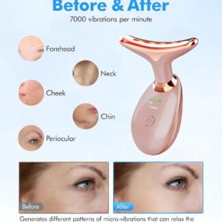 Red Light Therapy for Face and Neck, 7 Color Face Massager Tool for Wrinkles, Double Chin, Vibrating Facial Massager with Thermals for Skin Care, Rose Gold