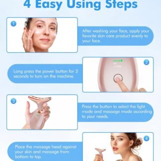 Red Light Therapy for Face and Neck, 7 Color Face Massager Tool for Wrinkles, Double Chin, Vibrating Facial Massager with Thermals for Skin Care, Rose Gold