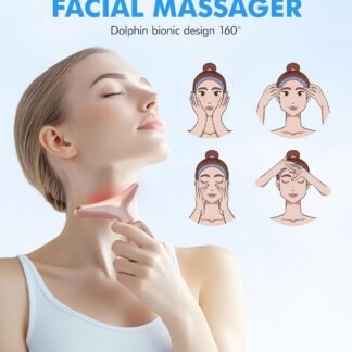 Red Light Therapy for Face and Neck, 7 Color Face Massager Tool for Wrinkles, Double Chin, Vibrating Facial Massager with Thermals for Skin Care, Rose Gold