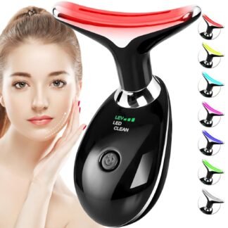 Red Light Therapy for Face and Neck, 7 Color Face Massager Tool for Wrinkles, Double Chin, Vibrating Facial Massager with Thermals for Skin Care, Rose Gold