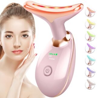 Red Light Therapy for Face and Neck, 7 Color Face Massager Tool for Wrinkles, Double Chin, Vibrating Facial Massager with Thermals for Skin Care, Rose Gold