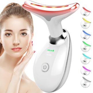 Red Light Therapy for Face and Neck, 7 Color Face Massager Tool for Wrinkles, Double Chin, Vibrating Facial Massager with Thermals for Skin Care, Rose Gold