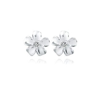 Reffeer Solid 925 Sterling Silver Plumeria Flower Stud Earrings for Women Teen Girls Crystal Flower Stud Earrings