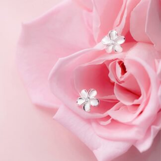 Reffeer Solid 925 Sterling Silver Plumeria Flower Stud Earrings for Women Teen Girls Crystal Flower Stud Earrings
